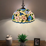 Tiffany Style Pendant Lighting Blue Pink Stained Glass Hummingbird Flowers 20”W*20”D*75”H