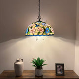 Tiffany Style Pendant Lighting Blue Pink Stained Glass Hummingbird Flowers 20”W*20”D*75”H