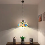 Tiffany Style Pendant Lighting Blue Pink Stained Glass Hummingbird Flowers 20”W*20”D*75”H