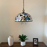 Tiffany Style Pendant Lighting Blue Pink Stained Glass Hummingbird Flowers 20”W*20”D*75”H