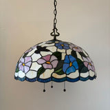 Tiffany Style Pendant Lighting Blue Pink Stained Glass Hummingbird Flowers 20”W*20”D*75”H