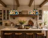 Tiffany Style Pendant Lighting Blue Pink Stained Glass Hummingbird Flowers 20”W*20”D*75”H