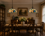 Tiffany Style Pendant Lighting Blue Pink Stained Glass Hummingbird Flowers 20”W*20”D*75”H