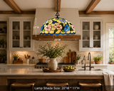 Tiffany Style Pendant Lighting Blue Pink Stained Glass Hummingbird Flowers 20”W*20”D*75”H