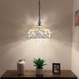 Tiffany Style Pendant Lighting White Stained Glass LED Bulbs Included 20”W*20”D*75”H