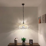 Tiffany Style Pendant Lighting White Stained Glass LED Bulbs Included 20”W*20”D*75”H