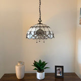 Tiffany Style Pendant Lighting White Stained Glass LED Bulbs Included 20”W*20”D*75”H