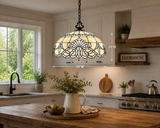 Tiffany Style Pendant Lighting White Stained Glass LED Bulbs Included 20”W*20”D*75”H