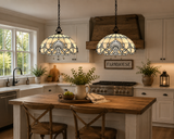 Tiffany Style Pendant Lighting White Stained Glass LED Bulbs Included 20”W*20”D*75”H