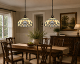 Tiffany Style Pendant Lighting White Stained Glass LED Bulbs Included 20”W*20”D*75”H