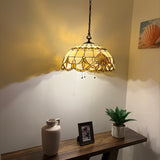Tiffany Style Pendant Lighting Gold Stained Glass LED Bulbs Included 20”W*20”D*75”H