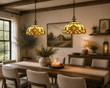 Tiffany Style Pendant Lighting Gold Stained Glass LED Bulbs Included 20”W*20”D*75”H