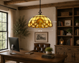 Tiffany Style Pendant Lighting Gold Stained Glass LED Bulbs Included 20”W*20”D*75”H