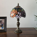 Tiffany Style Mini Table Lamp Stained Glass Rose Flowers 8"W*8"D*15"H.