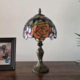 Tiffany Style Mini Table Lamp Stained Glass Rose Flowers 8"W*8"D*15"H.