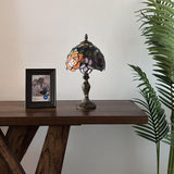 Tiffany Style Mini Table Lamp Stained Glass Rose Flowers 8"W*8"D*15"H.