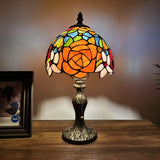 Tiffany Style Mini Table Lamp Stained Glass Rose Flowers 8"W*8"D*15"H.