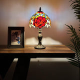 Tiffany Style Mini Table Lamp Stained Glass Rose Flowers 8"W*8"D*15"H.