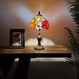 Tiffany Style Mini Table Lamp Stained Glass Rose Flowers 8"W*8"D*15"H.