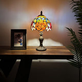 Tiffany Style Mini Table Lamp Stained Glass Rose Flowers 8"W*8"D*15"H.