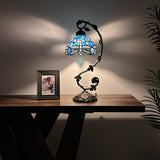 Tiffany Style Dragonfly Sea Blue Stained Glass Table Lamp 11"W*8"D*21"H