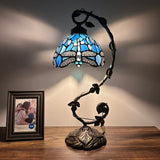 Tiffany Style Dragonfly Sea Blue Stained Glass Table Lamp 11"W*8"D*21"H