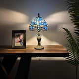 Tiffany Style Mini Table Lamp Blue Stained Glass Dragonfly 8"W*8"D*15"H