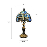 Tiffany Style Mini Table Lamp Blue Stained Glass Dragonfly 8"W*8"D*15"H