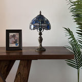 Tiffany Style Mini Table Lamp Blue Stained Glass Dragonfly 8"W*8"D*15"H
