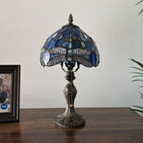 Tiffany Style Mini Table Lamp Blue Stained Glass Dragonfly 8"W*8"D*15"H