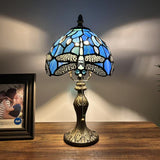 Tiffany Style Mini Table Lamp Blue Stained Glass Dragonfly 8"W*8"D*15"H
