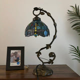 Tiffany style table lamp Green Stained Glass Dragonfly 21"H*11"W*8"D