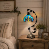 Tiffany style table lamp Green Stained Glass Dragonfly 21"H*11"W*8"D