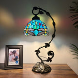 Tiffany style table lamp Green Stained Glass Dragonfly 21"H*11"W*8"D