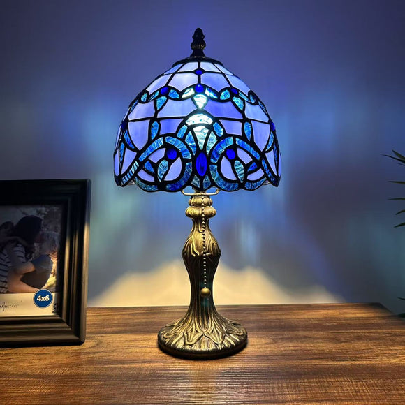 Tiffany Style Mini Table Lamp Blue Stained Glass Baroque Style Lavender 8