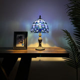 Tiffany Style Mini Table Lamp Blue Stained Glass Baroque Style Lavender 8"D*8'W*15"H