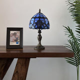Tiffany Style Mini Table Lamp Blue Stained Glass Baroque Style Lavender 8"D*8'W*15"H