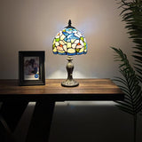 Tiffany Style Mini Table Lamp Stained Glass Hummingbird Flowers 8"D*8'W*15"H