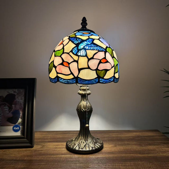 Tiffany Style Mini Table Lamp Stained Glass Hummingbird Flowers 8