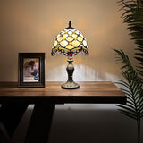 Tiffany Style Mini Table Lamp Beige Stained Glass Crystal Beans 8"D*8'W*15"H