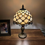 Tiffany Style Mini Table Lamp Beige Stained Glass Crystal Beans 8"D*8'W*15"H