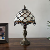 Tiffany Style Mini Table Lamp Beige Stained Glass Crystal Beans 8"D*8'W*15"H