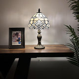 Tiffany Style Mini Table Lamp White Stained Glass Baroque Style Lavender 8"W*8"D*15"H