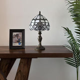 Tiffany Style Mini Table Lamp White Stained Glass Baroque Style Lavender 8"W*8"D*15"H