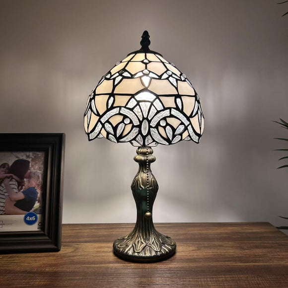Tiffany Style Mini Table Lamp White Stained Glass Baroque Style Lavender 8