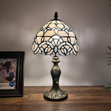 Tiffany Style Mini Table Lamp White Stained Glass Baroque Style Lavender 8"W*8"D*15"H