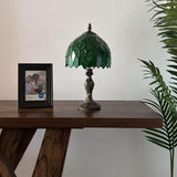 Tiffany Style Mini Table Lamp Green Leaves Stained Glass 8"W*8"D*15"H