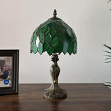 Tiffany Style Mini Table Lamp Green Leaves Stained Glass 8"W*8"D*15"H