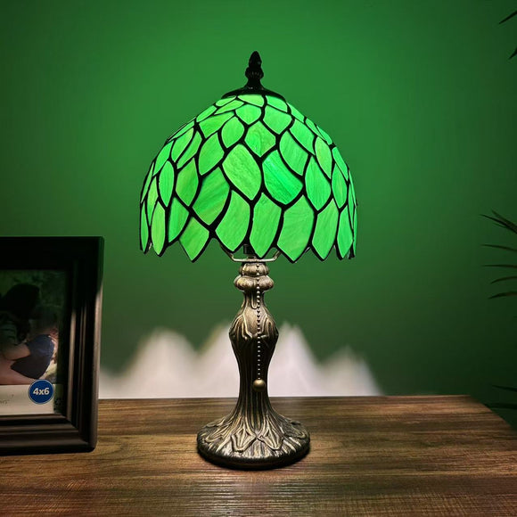 Tiffany Style Mini Table Lamp Green Leaves Stained Glass 8