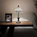 Tiffany Style Mini Table Lamp White Stained Glass Hexagon 8"D*8'W*15"H